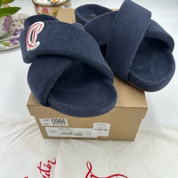 Men\'s Christian Louboutin BIZZU cross strap Terry cloth slide size 43 made Italy Christian Louboutin Abubizz leather slippers Christian Louboutin main image 2